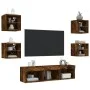 TV wall furniture with LED 7 pieces engineered wood smoked oak by , TV Furniture - Ref: Foro24-3216587, Price: 125,24 €, Disc...
