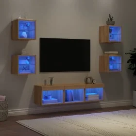 TV-Wandmöbel mit LED, 7-teilig, Holzwerkstoff, Sonoma-Eiche von , TV-Möbel - Ref: Foro24-3216585, Preis: 125,49 €, Rabatt: %