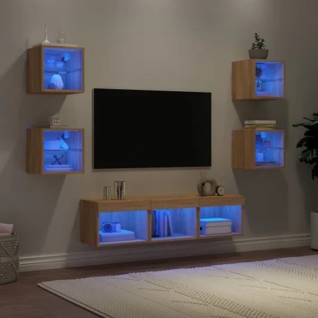 TV-Wandmöbel mit LED, 7-teilig, Holzwerkstoff, Sonoma-Eiche von , TV-Möbel - Ref: Foro24-3216585, Preis: 125,49 €, Rabatt: %