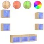 TV wall furniture with LED 7 pieces engineered wood Sonoma oak by , TV Furniture - Ref: Foro24-3216585, Price: 125,49 €, Disc...