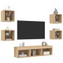 Muebles TV pared con LED 7 pzas madera ingeniería roble Sonoma de , Muebles TV - Ref: Foro24-3216585, Precio: 128,08 €, Descu...