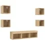 TV wall furniture with LED 7 pieces engineered wood Sonoma oak by , TV Furniture - Ref: Foro24-3216585, Price: 125,49 €, Disc...