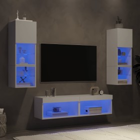 Muebles de TV de pared con LED 6 pzas madera ingeniería blanco