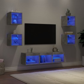 Muebles TV pared con LED 7 pzas madera ingeniería gris hormigón