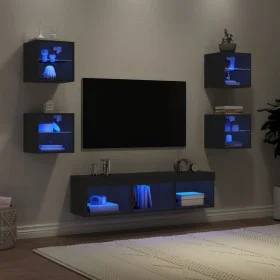 Muebles de TV de pared con LED 7 pzas madera ingeniería negro de , Muebles TV - Ref: Foro24-3216584, Precio: 134,42 €, Descue...