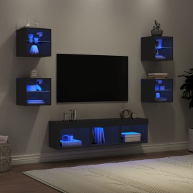 Wand-TV-Möbel mit LED 7 Stk. Holzwerkstoff schwarz von , TV-Möbel - Ref: Foro24-3216584, Preis: 137,32 €, Rabatt: %