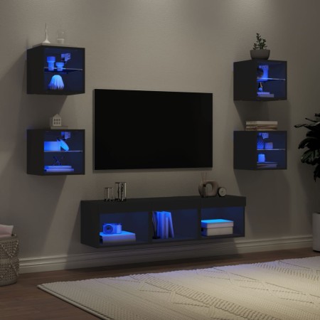 Wand-TV-Möbel mit LED 7 Stk. Holzwerkstoff schwarz von , TV-Möbel - Ref: Foro24-3216584, Preis: 137,32 €, Rabatt: %