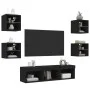 Wall-mounted TV furniture with LED, 7 pieces, engineered wood, black. by , TV Furniture - Ref: Foro24-3216584, Price: 134,25 ...