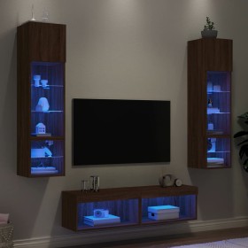 Muebles TV pared con LED 6 pzas madera ingeniería marrón roble