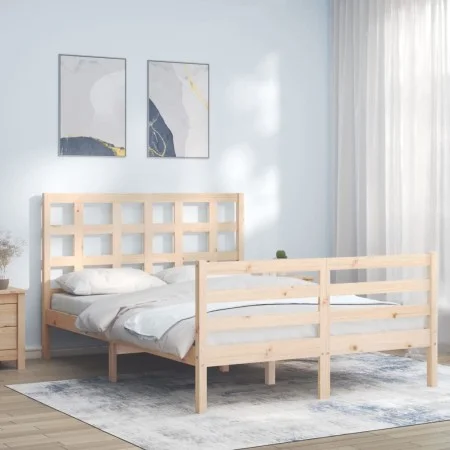 Double bed frame with solid wood headboard by , Beds and slatted bases - Ref: Foro24-3193961, Price: 132,35 €, Discount: %