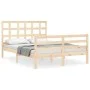 Double bed frame with solid wood headboard by , Beds and slatted bases - Ref: Foro24-3193961, Price: 132,35 €, Discount: %