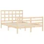 Double bed frame with solid wood headboard by , Beds and slatted bases - Ref: Foro24-3193961, Price: 132,35 €, Discount: %
