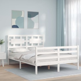 Doppelbettgestell mit weißem Massivholz-Kopfteil von , Betten und Lattenroste - Ref: Foro24-3194417, Preis: 163,48 €, Rabatt: %