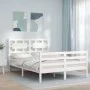 Double bed frame with white solid wood headboard by , Beds and slatted bases - Ref: Foro24-3194417, Price: 158,78 €, Discount: %