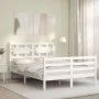 Double bed frame with white solid wood headboard by , Beds and slatted bases - Ref: Foro24-3194417, Price: 158,78 €, Discount: %
