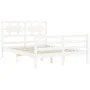 Double bed frame with white solid wood headboard by , Beds and slatted bases - Ref: Foro24-3194417, Price: 158,78 €, Discount: %