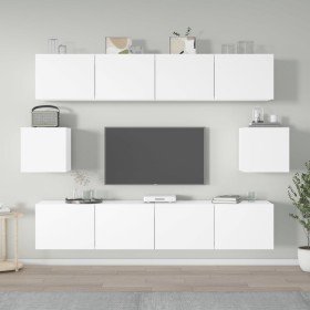 Set de muebles para TV 6 piezas madera contrachapada blanco Set de muebles para TV 6 piezas madera contrachapada blanco