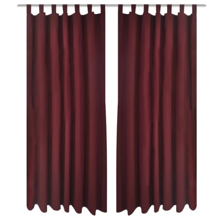 2 cortinas micro-satinadas con trabillas color burdeos, 140 x
