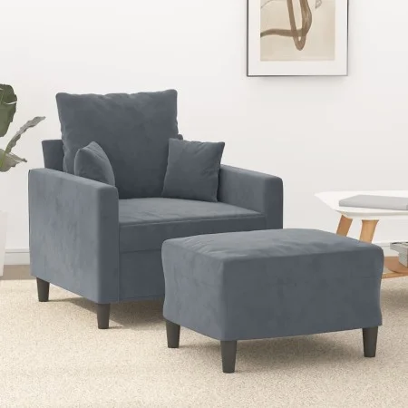 Dunkelgrauer Samtsessel mit Hocker 60 cm von , Sofas - Ref: Foro24-3201098, Preis: 207,73 €, Rabatt: %