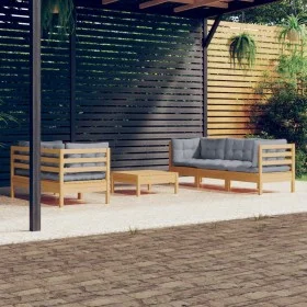 6-teiliges Gartenmöbel-Set und Kissen Zirbenholz grau von , Gartensets - Ref: Foro24-3096111, Preis: 474,76 €, Rabatt: %