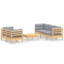 6-teiliges Gartenmöbel-Set und Kissen Zirbenholz grau von , Gartensets - Ref: Foro24-3096111, Preis: 490,72 €, Rabatt: %