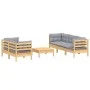 6-piece garden furniture set and gray pine wood cushions by , Garden sets - Ref: Foro24-3096111, Price: 474,76 €, Discount: %