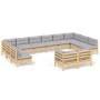 Garden furniture set 12 pieces with gray cushions, solid pine wood. by , Garden sets - Ref: Foro24-3097270, Price: 924,63 €, ...