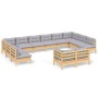 Gartenmöbel 12-tlg. und Kissen graues massives Kiefernholz von , Gartensets - Ref: Foro24-3097270, Preis: 909,46 €, Rabatt: %