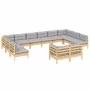 Garden furniture set 12 pieces with gray cushions, solid pine wood. by , Garden sets - Ref: Foro24-3097270, Price: 924,63 €, ...