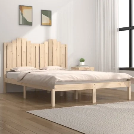 Solid pine wood bed frame 135x190 cm by , Beds and slatted bases - Ref: Foro24-3103753, Price: 151,17 €, Discount: %