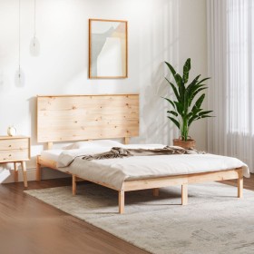 Estructura de cama doble madera maciza de pino 140x190 cm