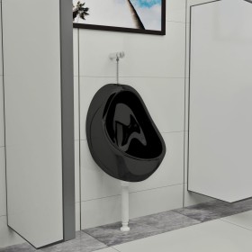 Urinario de pared con válvula de descarga cerámica negro