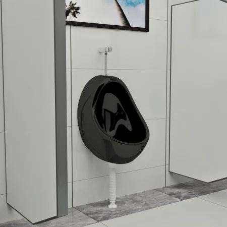 Wandurinal mit schwarzem Keramik-Spülventil von vidaXL, Urinale - Ref: Foro24-143992, Preis: 131,72 €, Rabatt: %