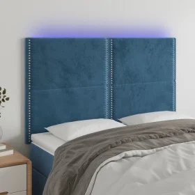Headboard with LED lights dark blue velvet 144x5x118/128 cm by , Headboards and footboards - Ref: Foro24-3122336, Price: 106,...