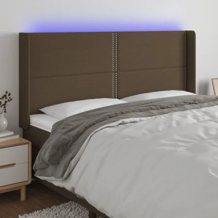 Headboard with LED in dark brown fabric 183x16x118/128 cm by , Headboards and footboards - Ref: Foro24-3123925, Price: 106,54...