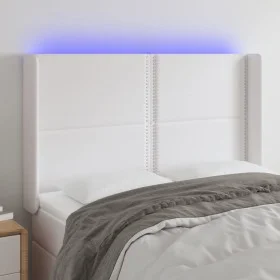 Headboard with LED white synthetic leather 147x16x118/128 cm by , Headboards and footboards - Ref: Foro24-3123999, Price: 127...