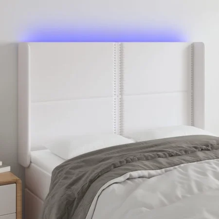 Headboard with LED white synthetic leather 147x16x118/128 cm by , Headboards and footboards - Ref: Foro24-3123999, Price: 127...
