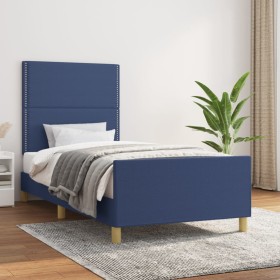 Estructura de cama con cabecero de tela azul 90x190 cm