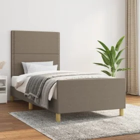 Bed frame with headboard in taupe gray fabric 100x200 cm by , Beds and slatted bases - Ref: Foro24-3124956, Price: 120,77 €, ...