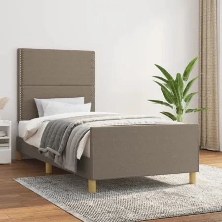 Bed frame with headboard in taupe gray fabric 100x200 cm by , Beds and slatted bases - Ref: Foro24-3124956, Price: 120,77 €, ...
