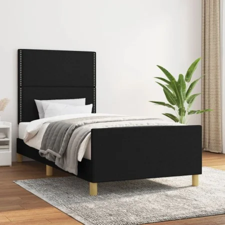 Bed frame with black fabric headboard 100x200 cm by , Beds and slatted bases - Ref: Foro24-3124954, Price: 120,47 €, Discount: %