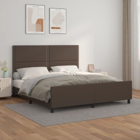 Estructura de cama cabecero cuero sintético marrón 180x200 cm