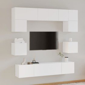 Set de muebles para TV 8 piezas madera contrachapada blanco Set de muebles para TV 8 piezas madera contrachapada blanco