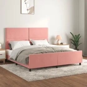 Pink velvet bed frame with headboard 160x200 cm by , Beds and slatted bases - Ref: Foro24-3125707, Price: 213,01 €, Discount: %