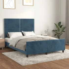 Dark blue velvet bed frame with headboard 140x190 cm by , Beds and slatted bases - Ref: Foro24-3125694, Price: 208,07 €, Disc...