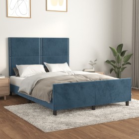Dunkelblauer Samtbettrahmen mit Kopfteil 140x190 cm von , Betten und Lattenroste - Ref: Foro24-3125694, Preis: 205,03 €, Raba...