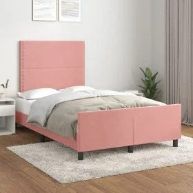 Estructura de cama con cabecero de terciopelo rosa 120x200 cm de , Camas y somieres - Ref: Foro24-3125689, Precio: 164,46 €, ...