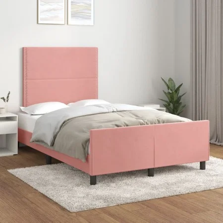 Estructura de cama con cabecero de terciopelo rosa 120x200 cm de , Camas y somieres - Ref: Foro24-3125689, Precio: 164,43 €, ...