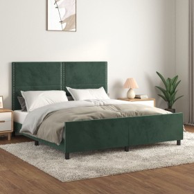 Estructura cama con cabecero terciopelo verde oscuro 160x200 cm