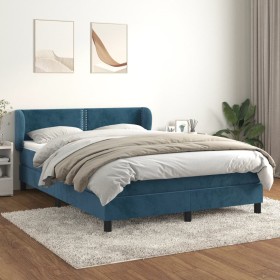 Cama box spring con colchón terciopelo azul oscuro 140x190 cm